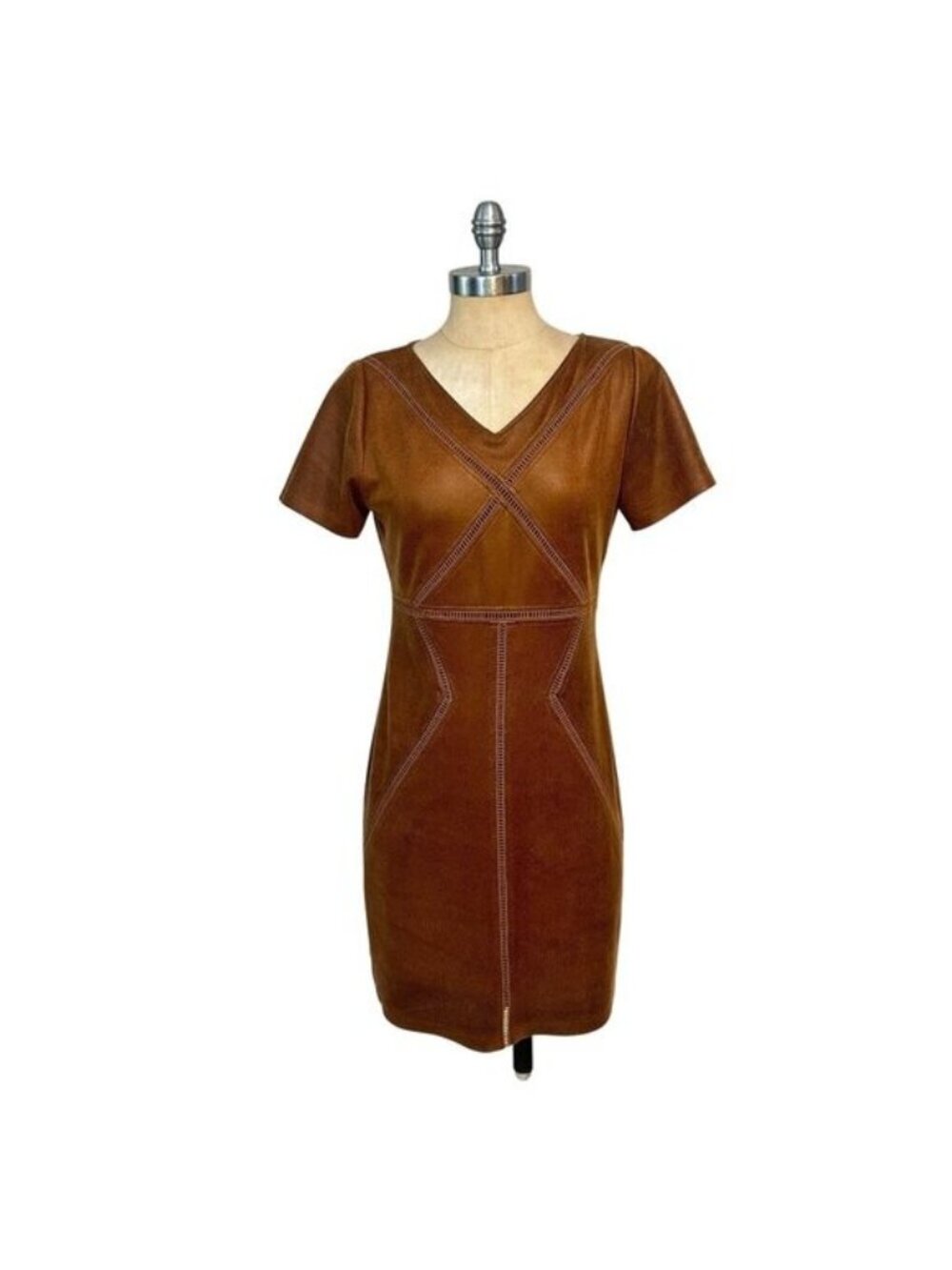 Hale Bob Kiley Brown Faux Suede Coated Dress Small